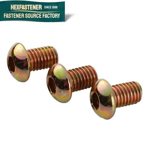 Round Head Allen Screws Carbon Steel 8.8 Grade Yellow Zinc Chromate UNC UNF ASME B18.6.3 Button Head Socket Fasteners Heavy Duty