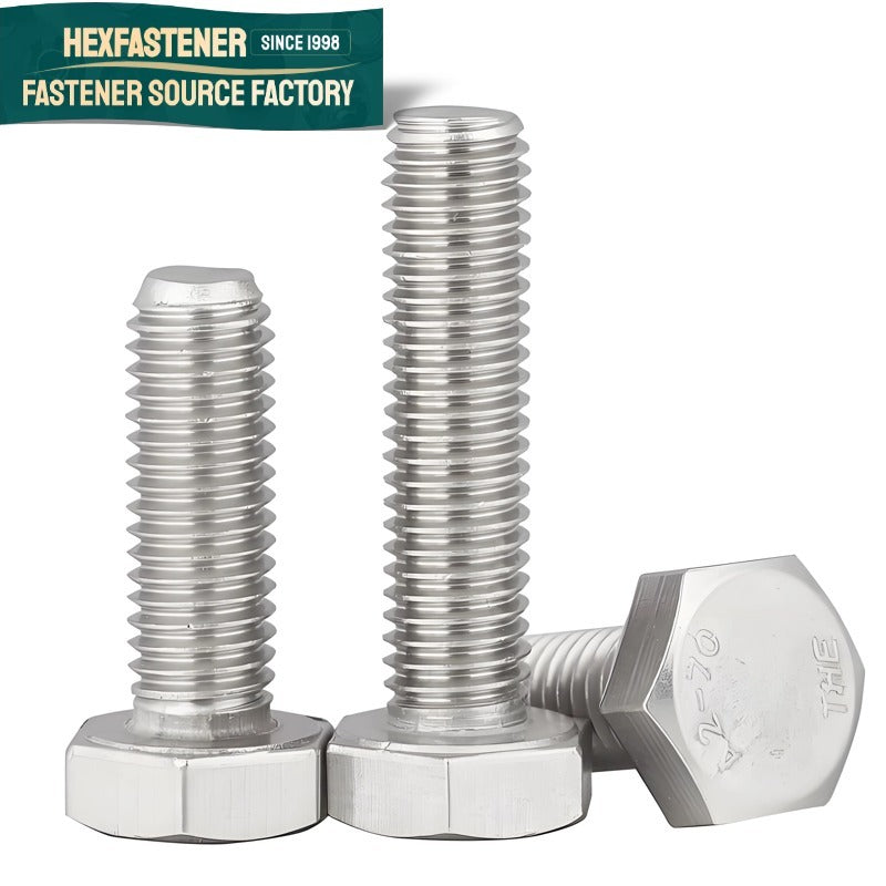 Hex Head Bolt — Hexagon Head Bolt for Construction 304 Stainless Steel UNC 1/4-20 to 1-8 Plain Finish A2-70 Full Thread