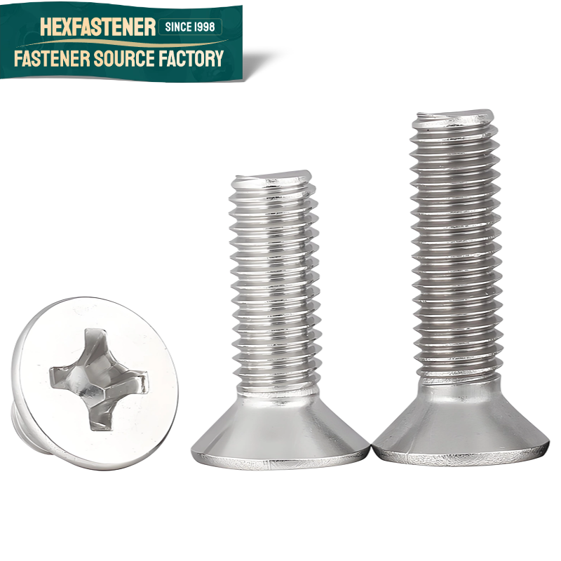 Pan Head Phillips Machine Screw — 304 Stainless Steel 1/4-20  4# 6# 8# 10#-32 Full Thread Coarse Thread UNC SS Phillips Drive Flat Countersunk Head Machine Screws