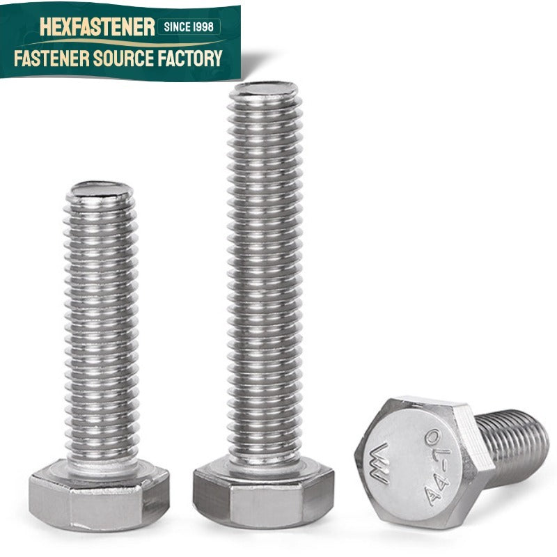 Hex Head Bolt — 7/8-9 UNC Hex Head Bolt 316L Stainless Steel Plain Finish A4-80 Large Diameter Full Thread Hexagon Bolt
