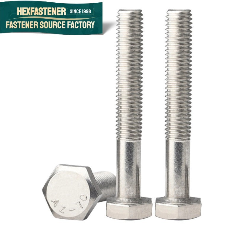 Hex Head Bolt — A2-70 304 Stainless Hex Head Bolt Full Thread UNC 1/4-20 5/16-18 3/8-16 1/2-13 Natural Finish ASME B18.2.1