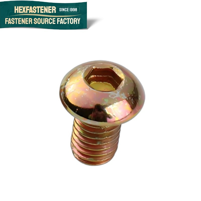 Button Head Socket Cap Screw — Round Head Socket Cap Screws Carbon Steel Yellow Zinc Plated UNC UNF ASME B18.6.3 #2 #4 #6 #8 #10 1/4 3/16 5/16 3/8 Inch Sizes