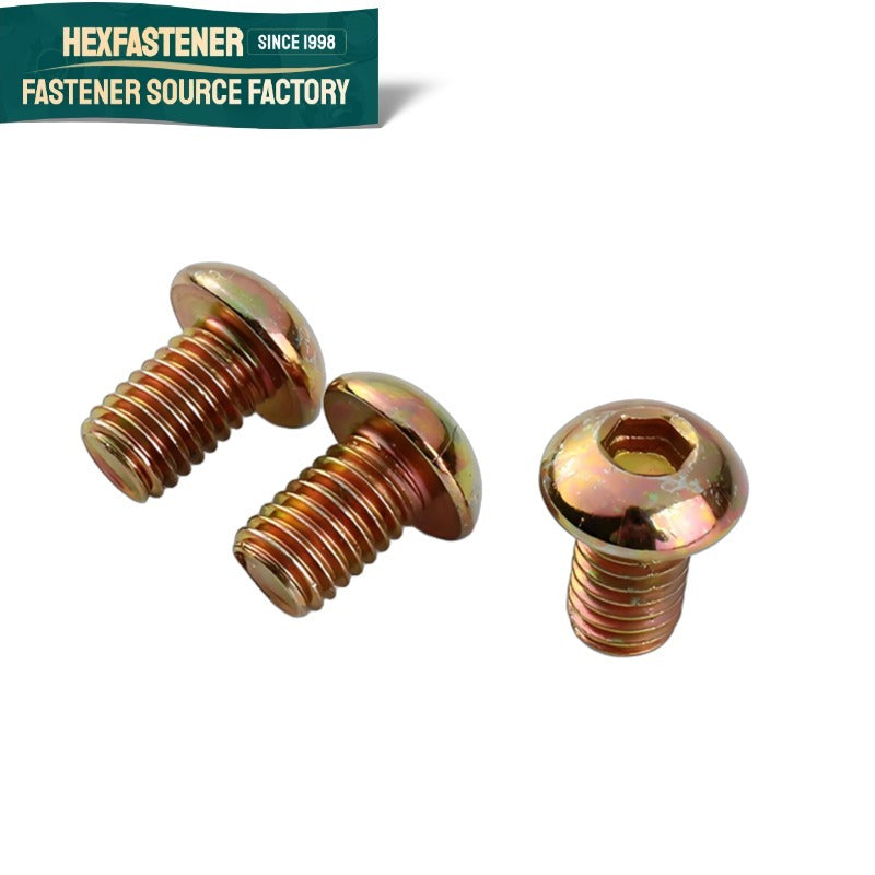 Button Head Socket Cap Screw — Round Head Socket Screws Carbon Steel Yellow Zinc Plated UNC UNF ASME B18.6.3 Button Head Allen Bolts Industrial Fasteners