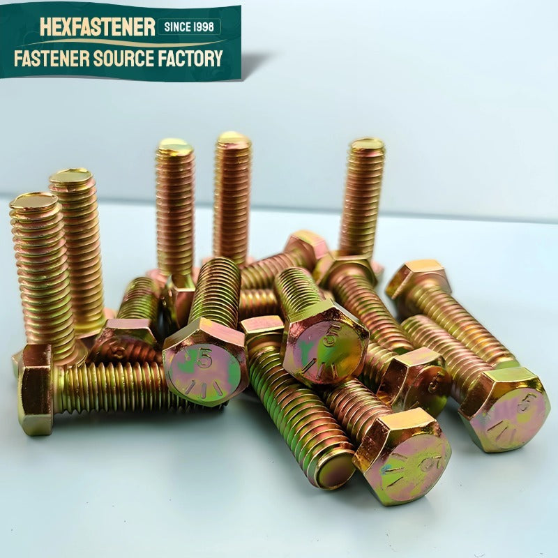 Hex Head Bolt — Yellow Zinc G8 Hex Bolt UNC 1/4-20 5/16-18 3/8-16 1/2-13 5/8-11 C.Steel 1/2Thd ASME Carbon Steel ASME B18.2.1