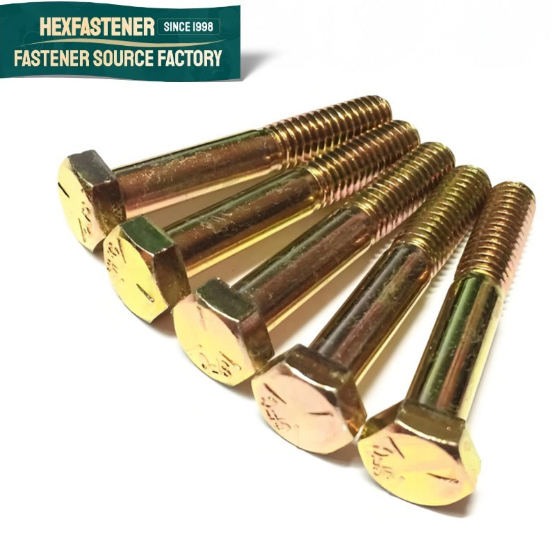 Hex Head Bolt — Grade 8 Yellow Zinc Plated Hex Head Bolt UNC Coarse Thread 1/4-20 3/8-16 1/2-13 5/8-11 Carbon Steel ASME B18.2.1