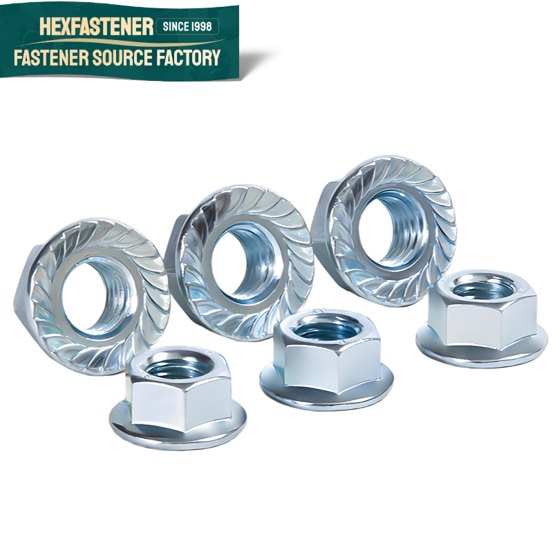 Hex Flange Nut — ASME B 18.16.4 #10 #12 1/4-20 5/16-18 3/8-161/2-133/4-105/8-11 UNC UNF Hex Flange Nuts Steel Zinc Plated Flange Hex Hexagon Nut